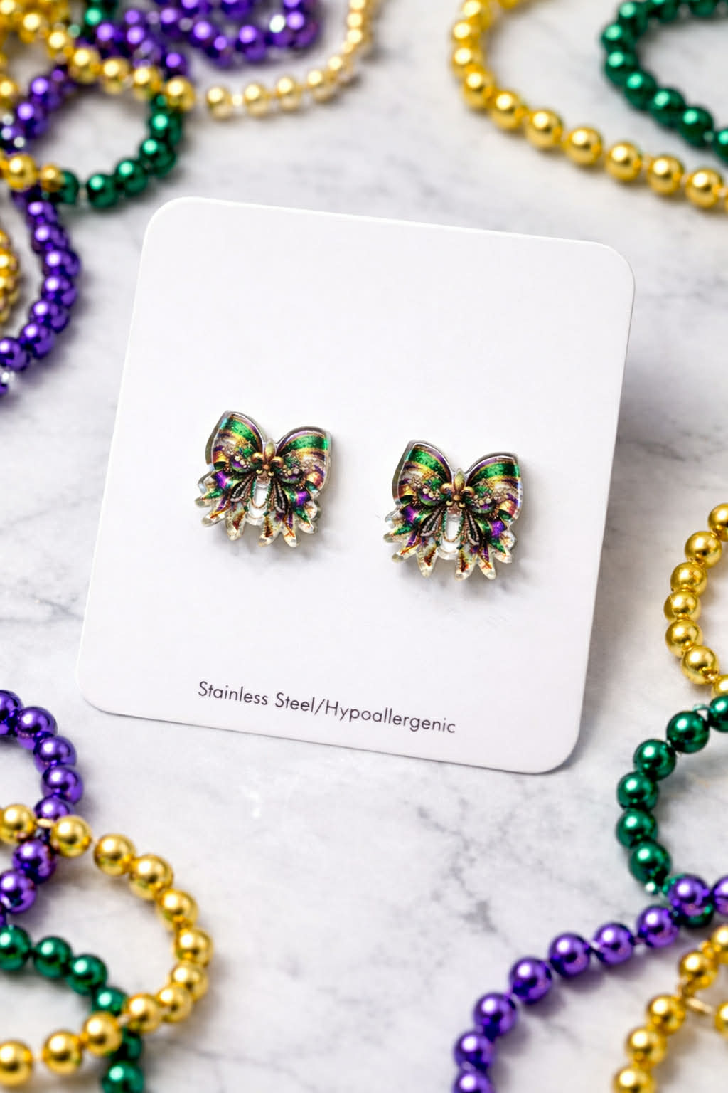 Mardi Gras Bow Stud Earrings