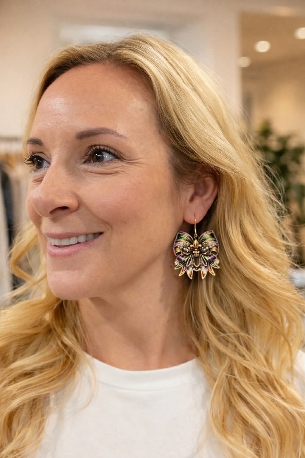 Ornate Mardi Gras Bow Dangle Earrings