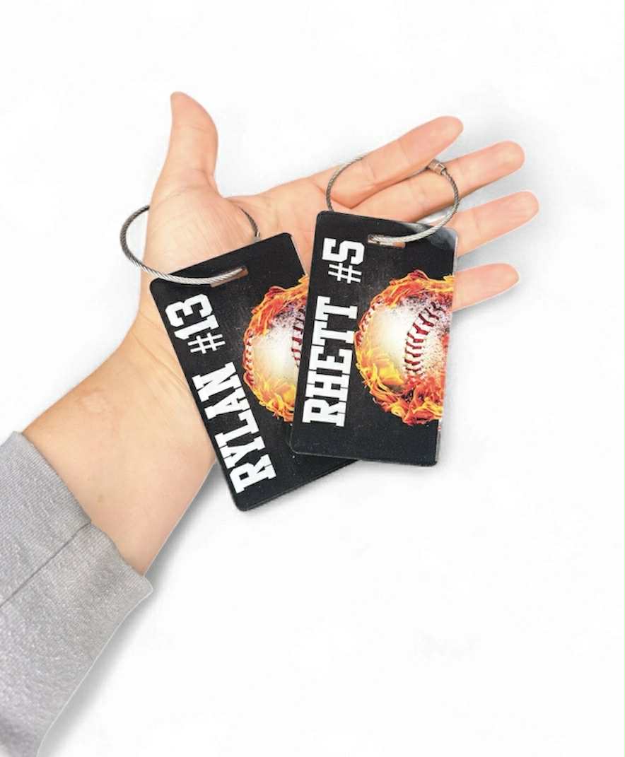 Custom Baseball Bag Tag | Personalized Name & Number | UV Printed Sports Tag