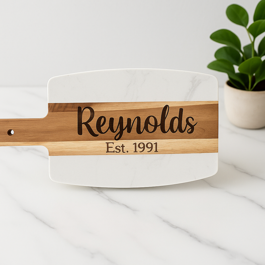 Custom Marble & Acacia Engraved serving Board