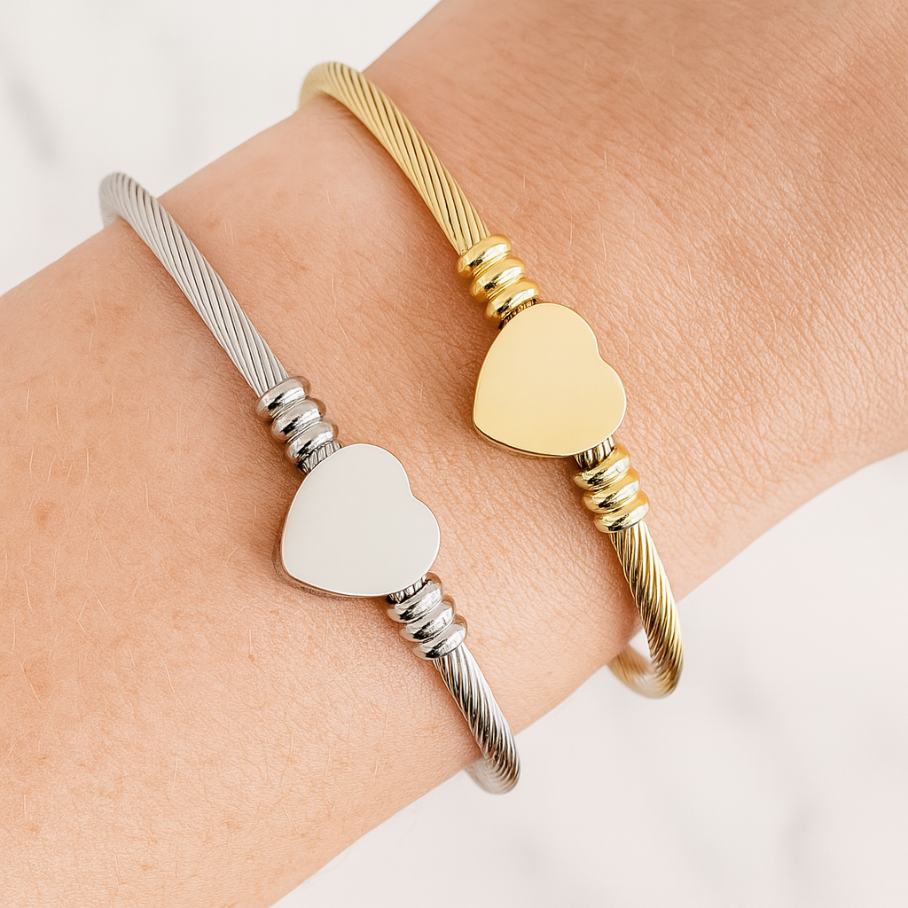 Cable Heart Bangle Bracelet