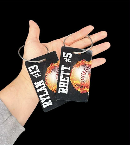 Custom Baseball Bag Tag | Personalized Name & Number | UV Printed Sports Tag