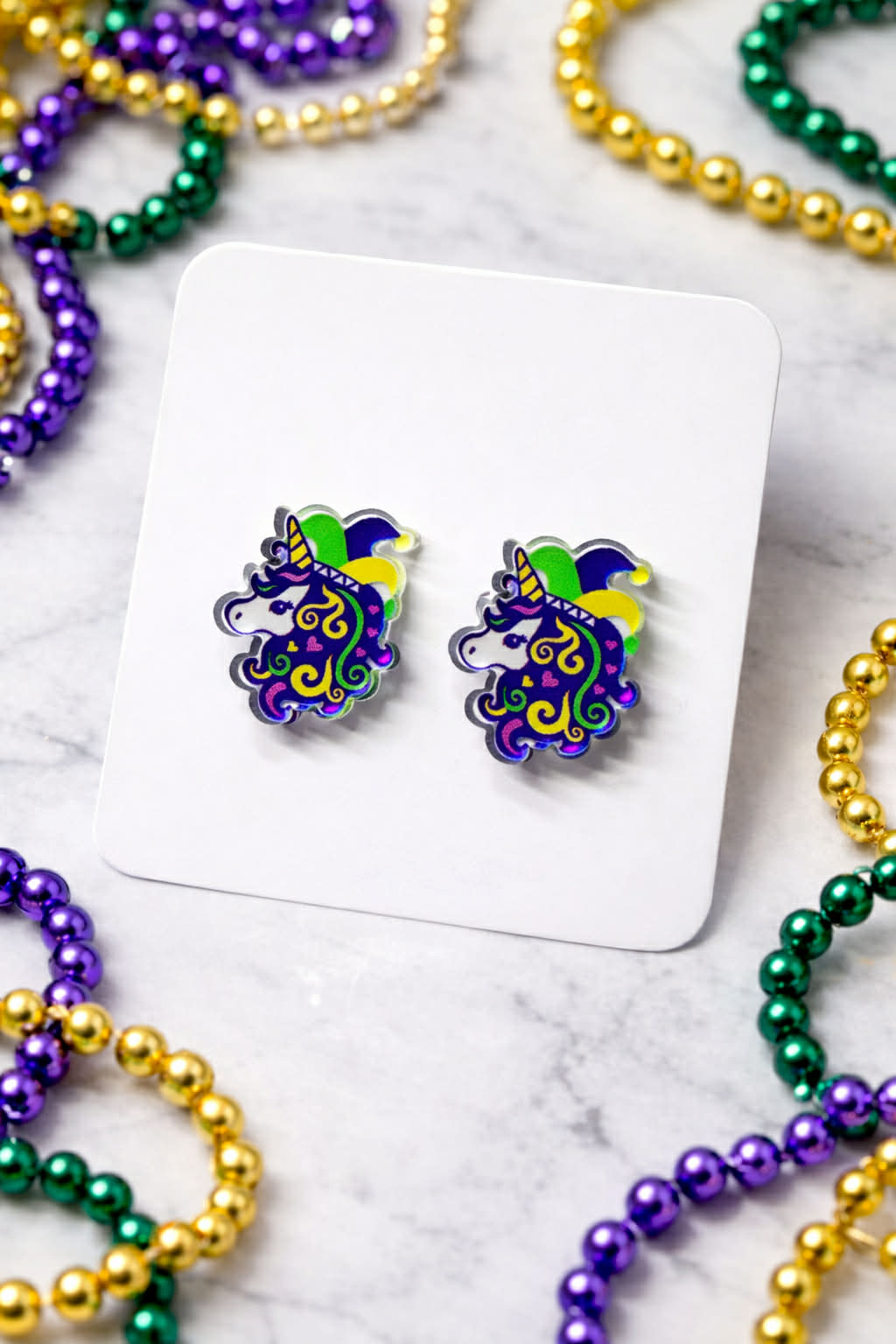 Mardi Gras Unicorn Stud Earrings