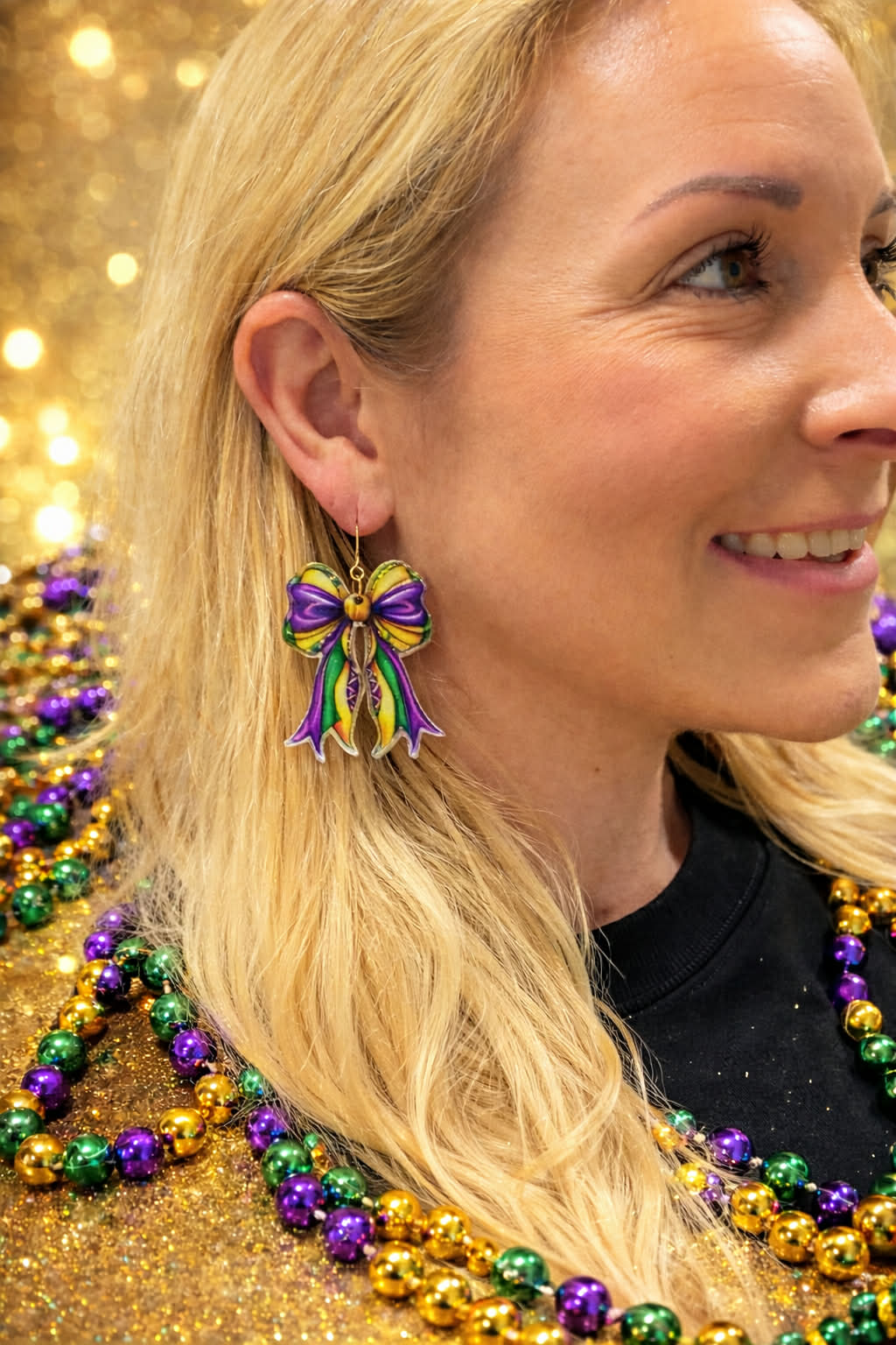 Mardi Gras Bow Dangle Earrings