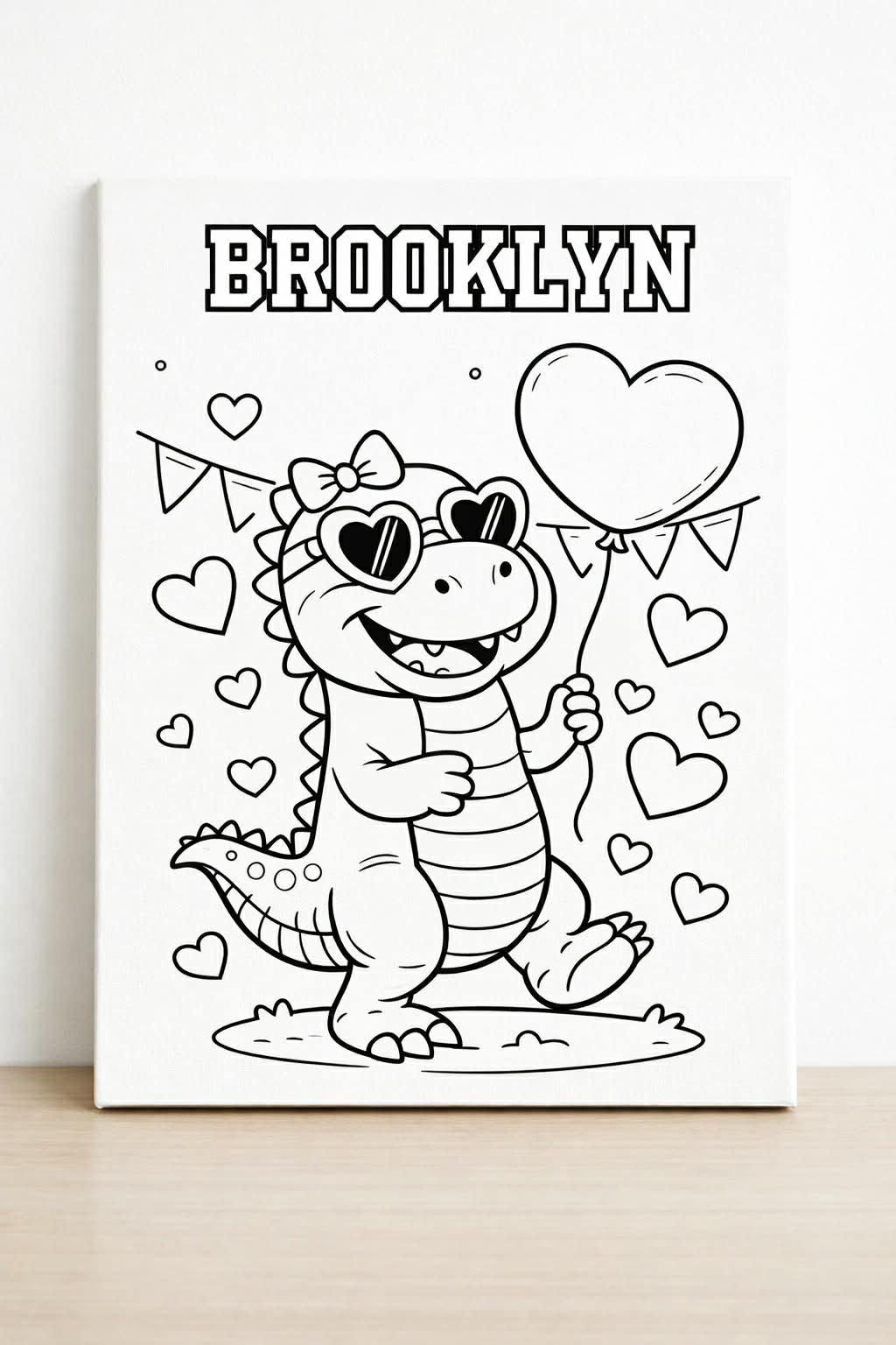 Personalized Valentine Dino Canvas Coloring Kit