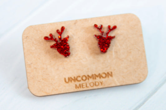 Glittering Red Reindeer Acrylic Studs