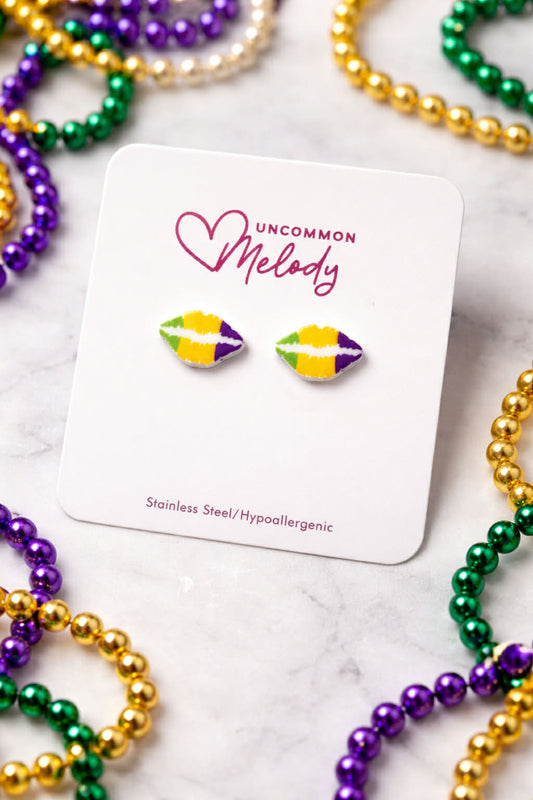 Mardi Gras Lip Stud Earrings