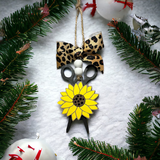 Sunflower and Scissors Ornament – Perfect Gift for Hairdressers and Sunflower Lovers