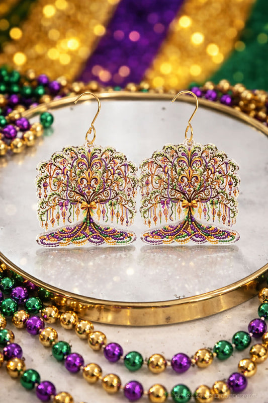Mardi Gras Chandelier Tree Dangle Earrings