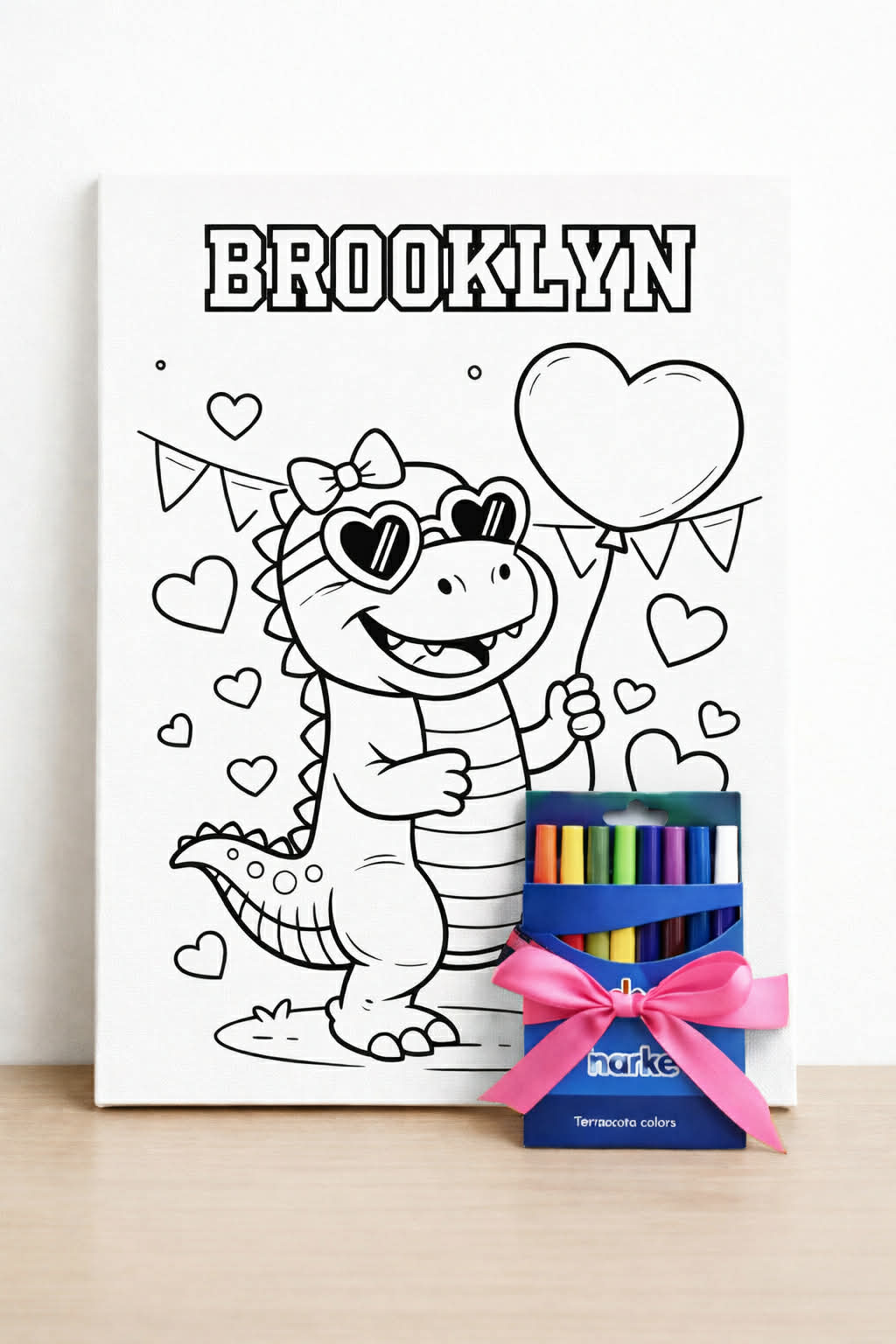 Personalized Valentine Dino Canvas Coloring Kit