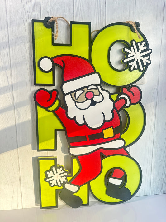 Santa ‘Ho Ho Ho’ Holiday Hanging Sign – Christmas Wall Décor