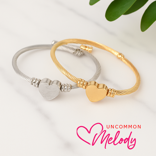 Cable Heart Bangle Bracelet