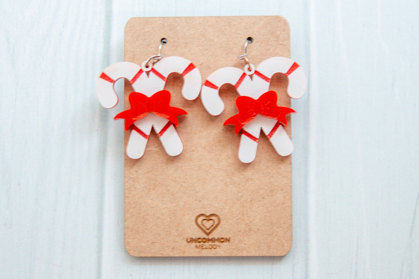 Joyful Candy Cane Earrings with Layered Bow