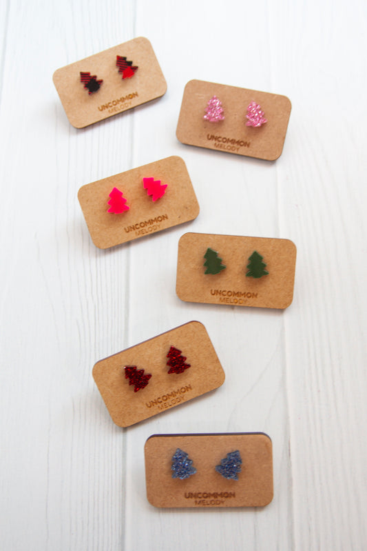 Festive Acrylic Christmas Tree Studs