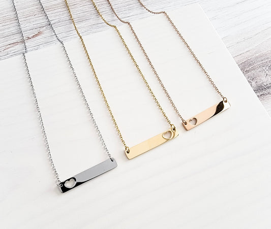 Horizontal Bar Heart Cutout Necklace