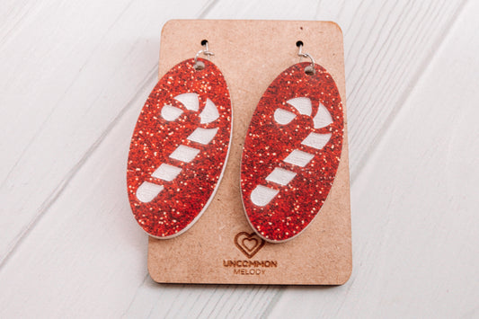 Festive Candy Cane Engraved Earrings