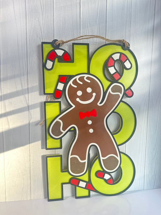 Gingerbread Man ‘Ho Ho Ho’ Hanging Sign – Sweet Holiday Décor