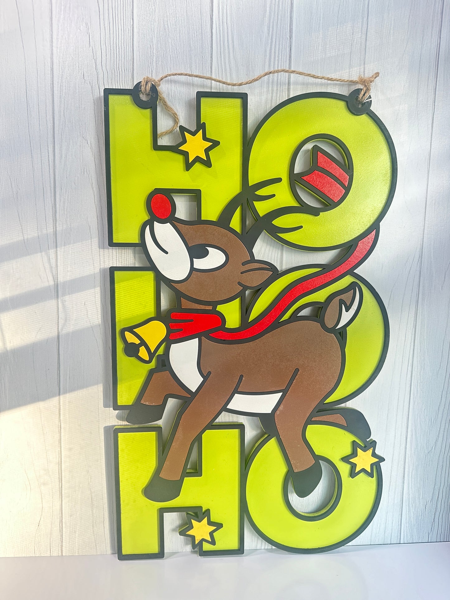 Rudolph ‘Ho Ho Ho’ Hanging Sign – Festive Reindeer Décor