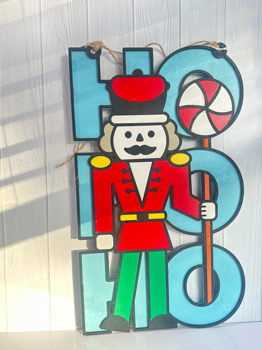 Nutcracker ‘Ho Ho Ho’ Holiday Hanging Sign – Classic Christmas Décor