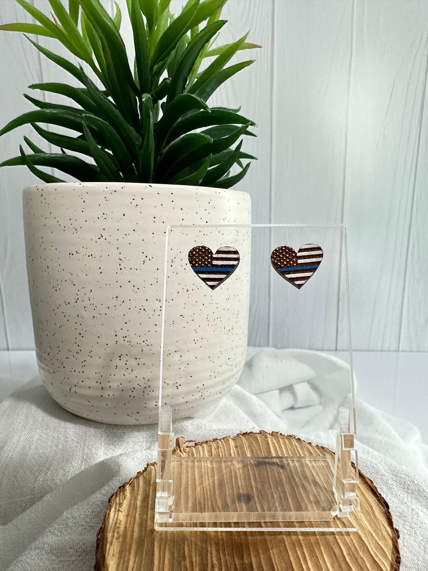 Blue Line Flag Heart Studs