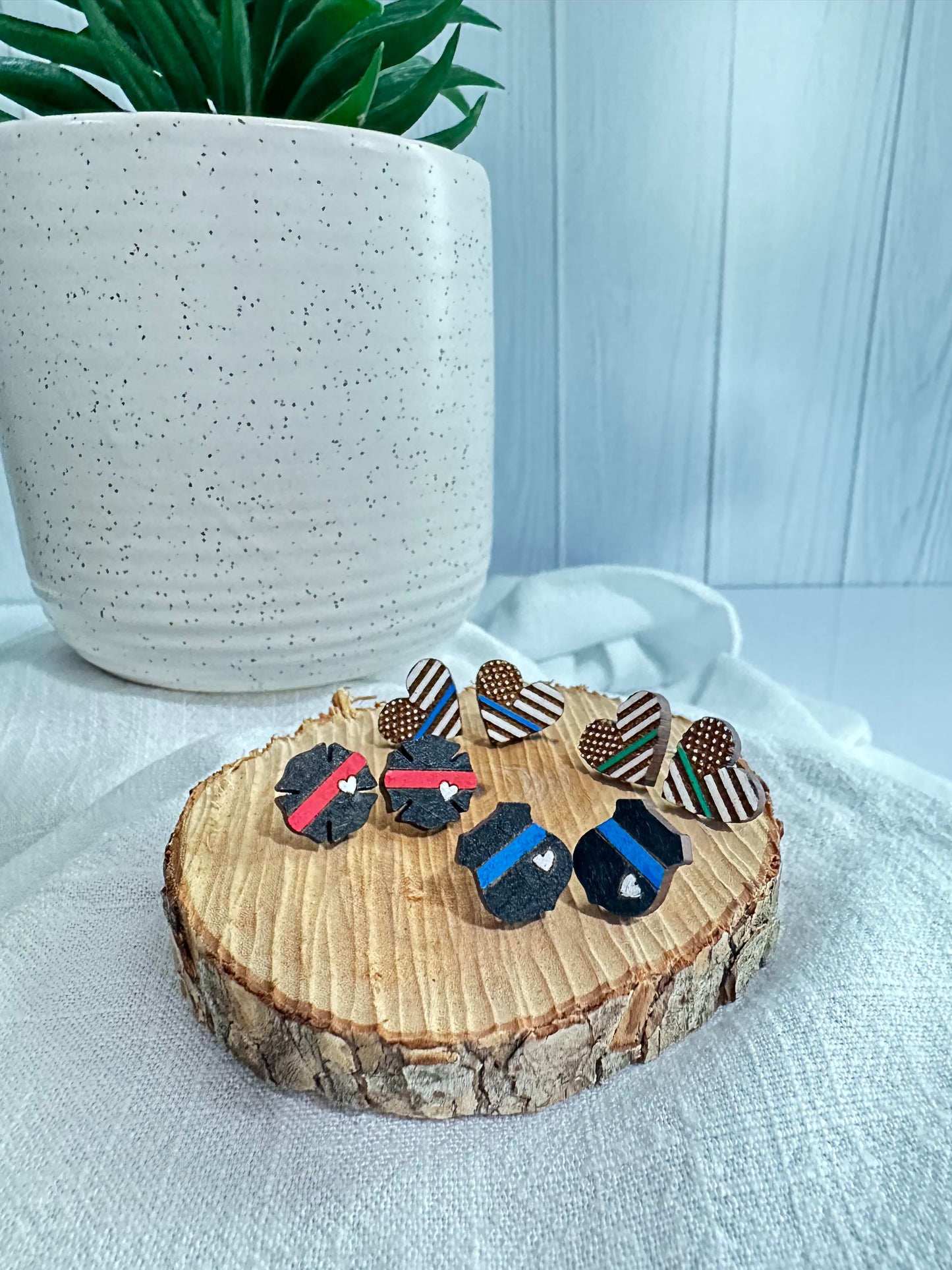 Blue Line Flag Heart Studs