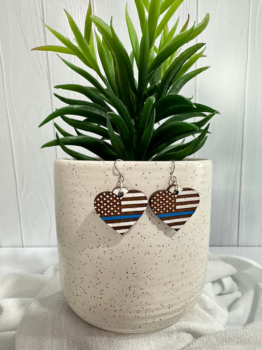 Blue Line Flag Heart Dangles