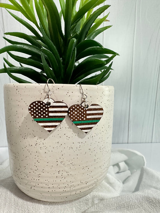 Green Line Flag Heart Dangles