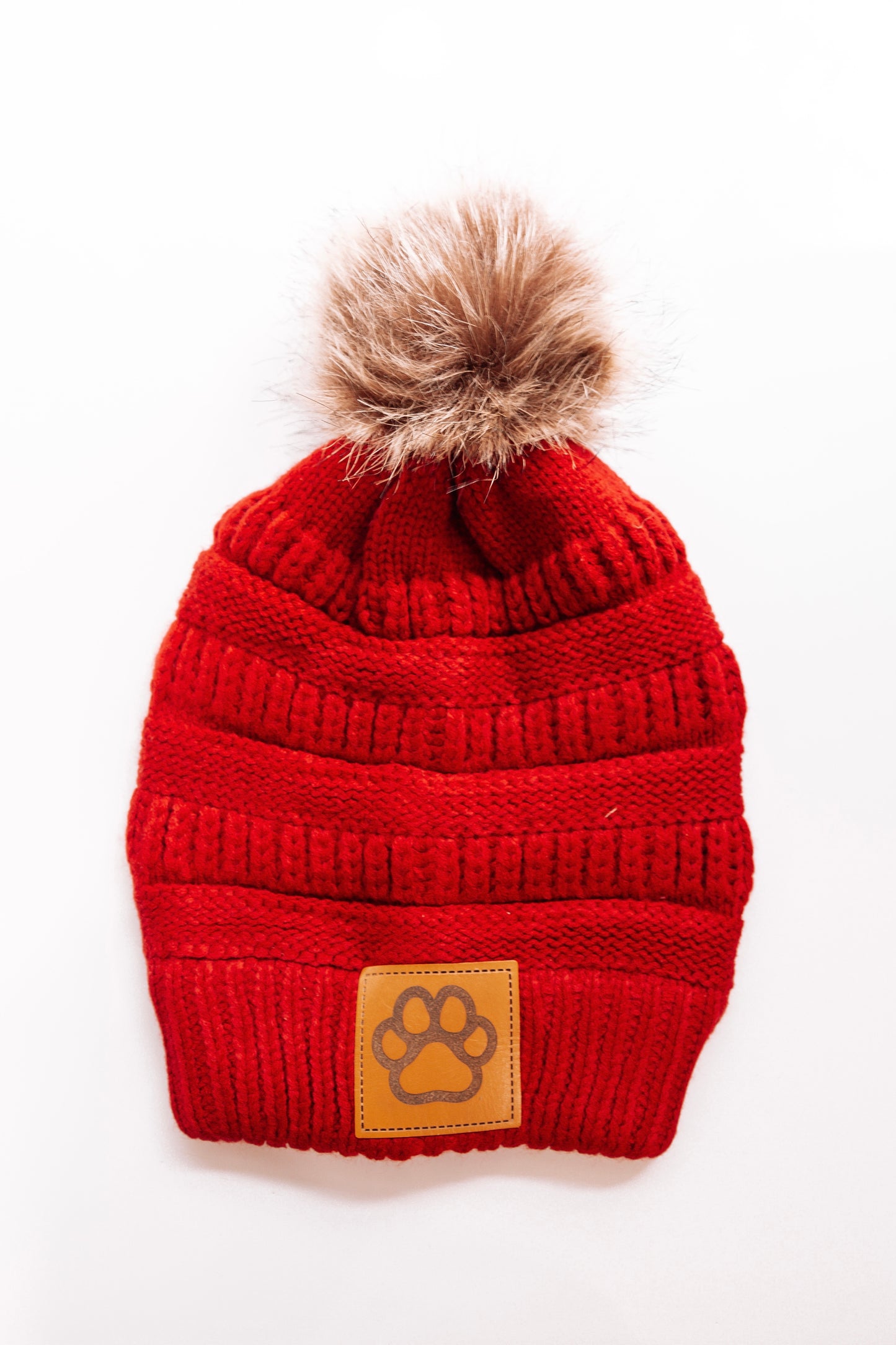 Cozy Red Knit Beanie w/Pom