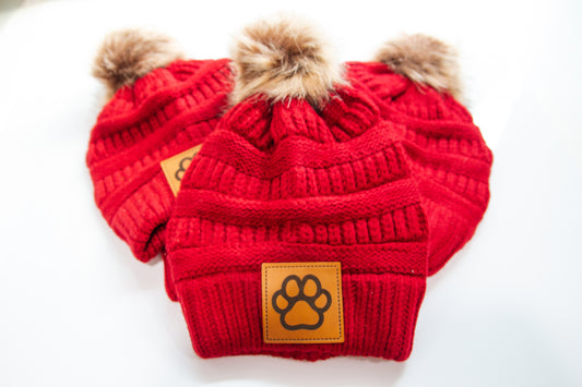 Cozy Red Knit Beanie w/Pom