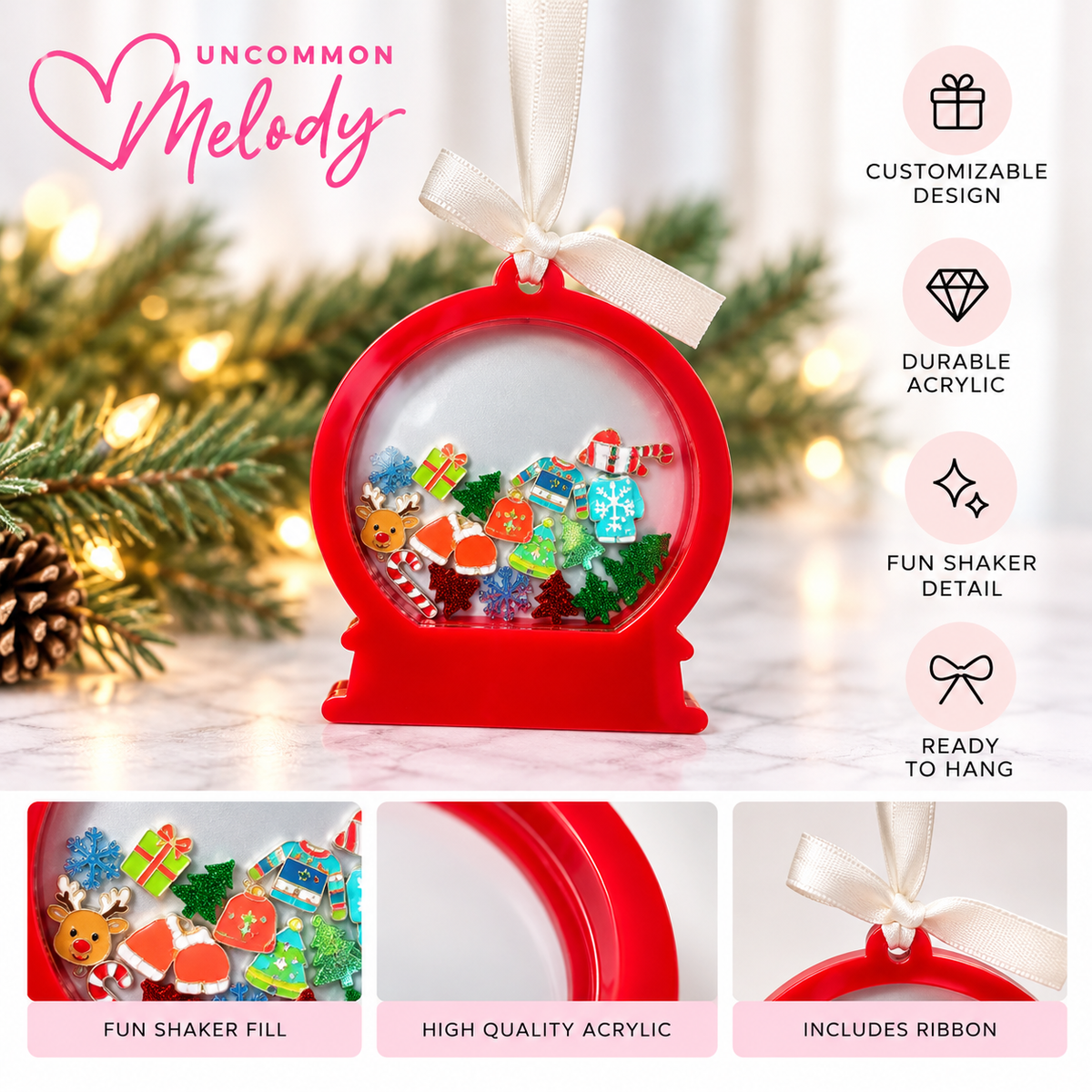 Holiday Shaker Snow Globe Ornament – Christmas Mix Theme